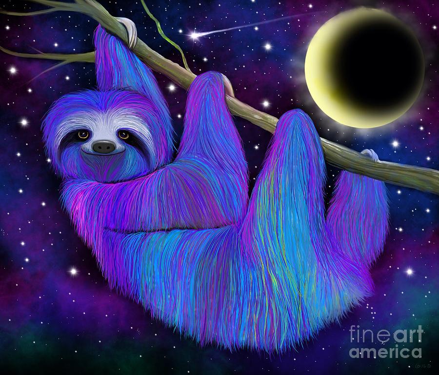 Colorful Moonlight Sloth Digital Art