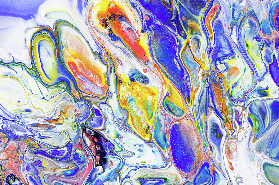 Abstract Painting - Colorful Night Dreams 2. Abstract Fluid Acrylic Painting by Jenny Rainbow