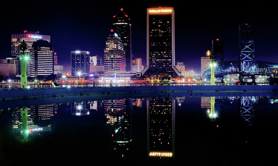 Colorful Night Reflection in Jacksonville Photograph by Frozen in Time Fine Art Photography