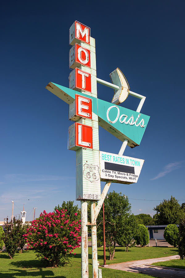 Tulsa Photograph - Colorful Oasis Motel Route 66 Sign - Tulsa Oklahoma by Gregory Ballos