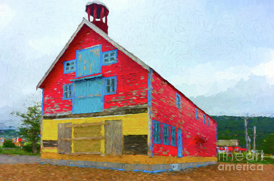 Colorful old barn Digital Art by Les Palenik