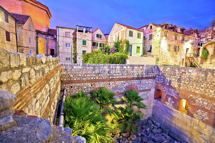 Colorful old stone street of Split historic city center dusk vie Photograph by Brch Photography