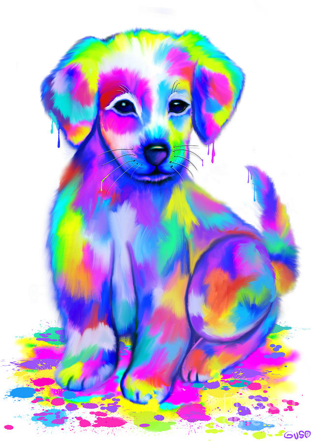 Colorful Painted Puppy Painting by Nick Gustafson