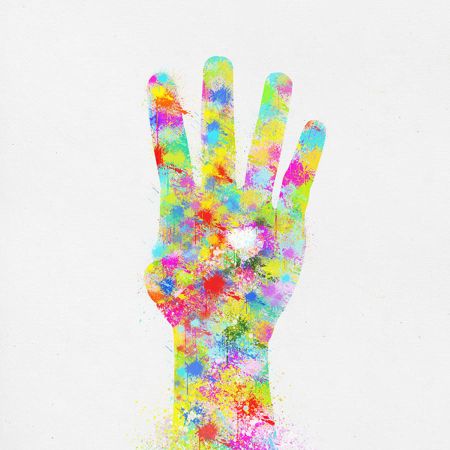 Colorful Painting Of Hand Pointing Four Finger Painting