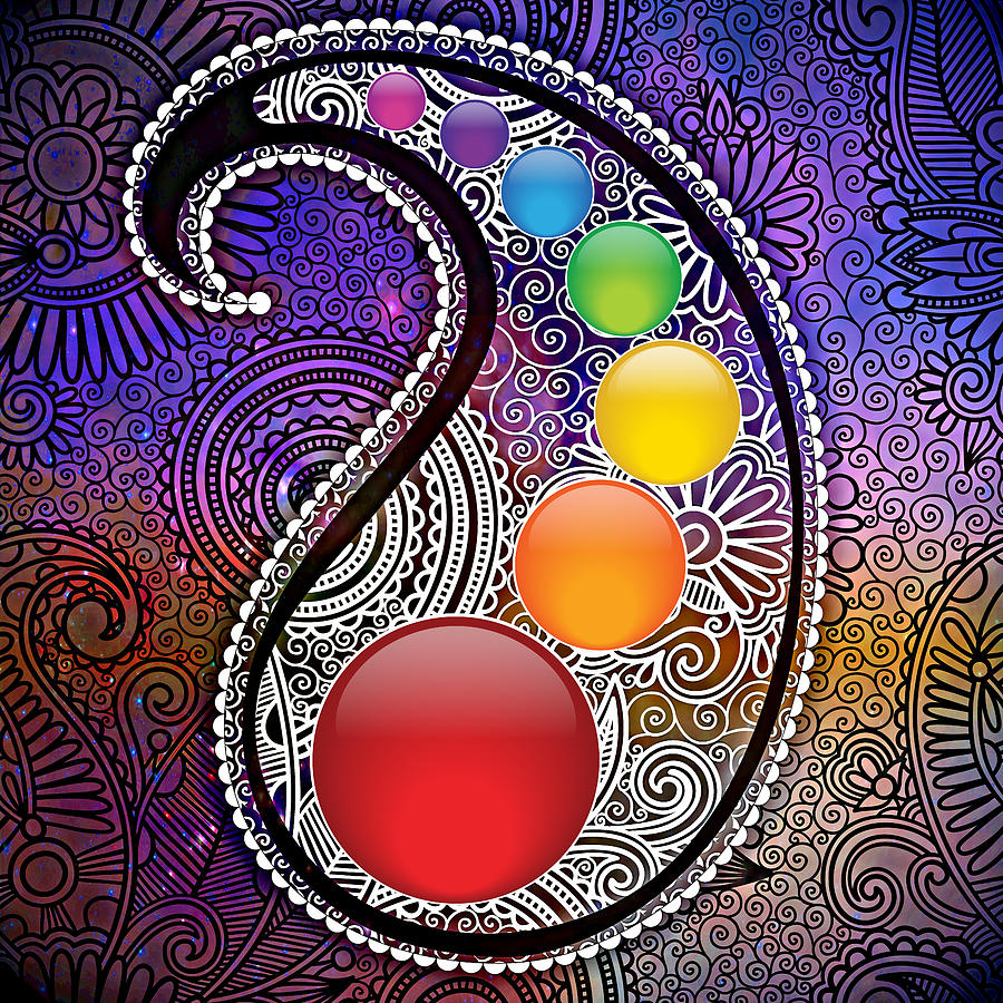 Colorful Paisley Chakras With Psychedelic Background Digital Art by Serena King
