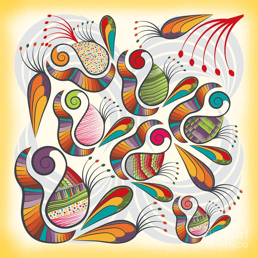Abstract Digital Art - Colorful Paisley Pattern by Famenxt DB