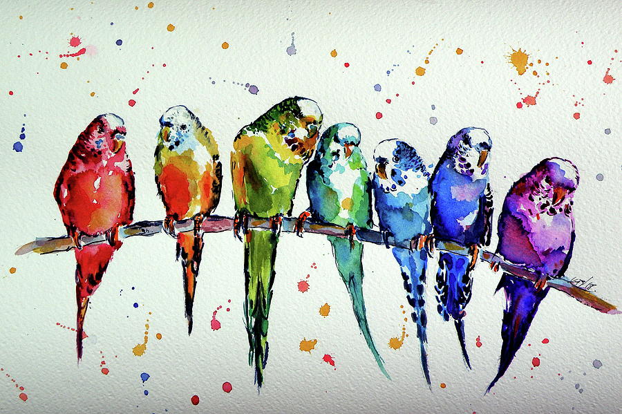 Colorful parrots Painting by Kovacs Anna Brigitta