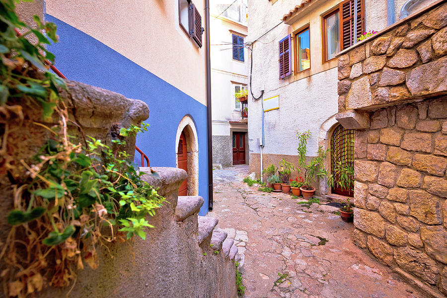Colorful paved street of old adriatic town Vrbnik Photograph by Brch Photography
