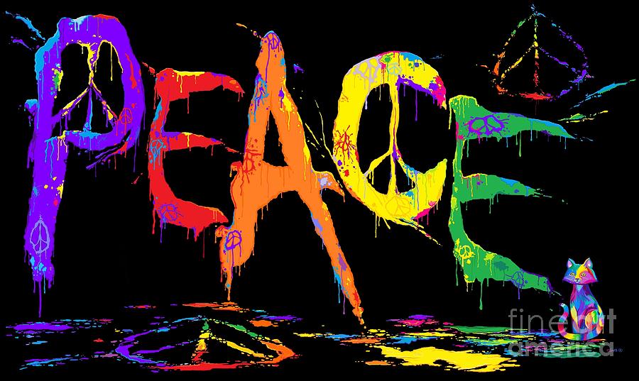 Colorful Peace Cat Digital Art by Nick Gustafson