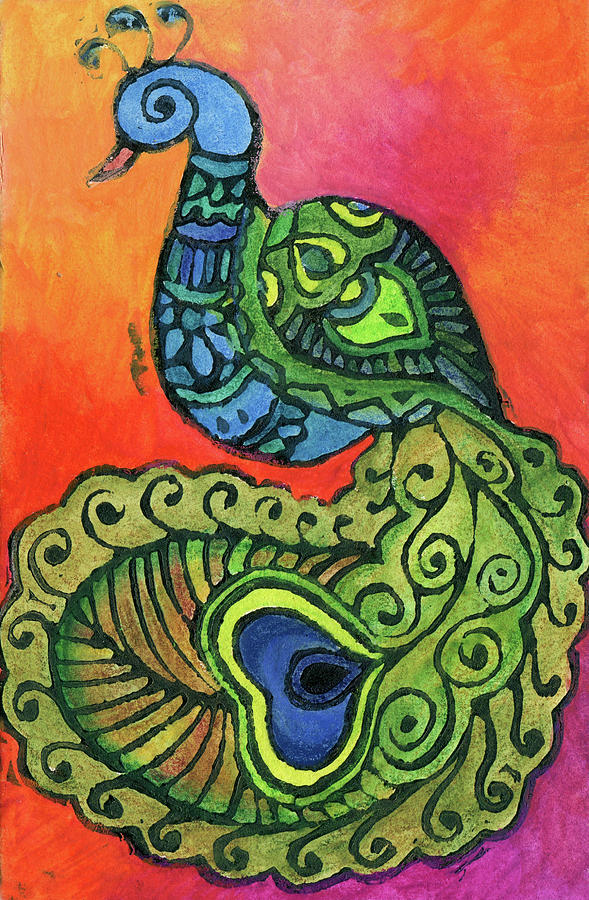 Colorful Peacock Mixed Media by Jennifer Mazzucco