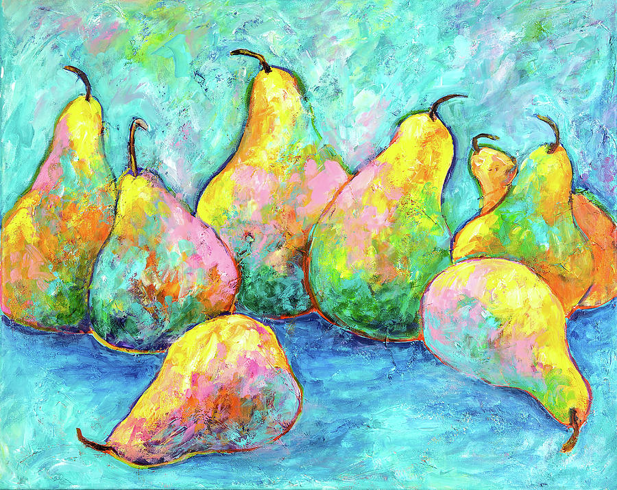 Colorful Pears Painting by Sally Quillin