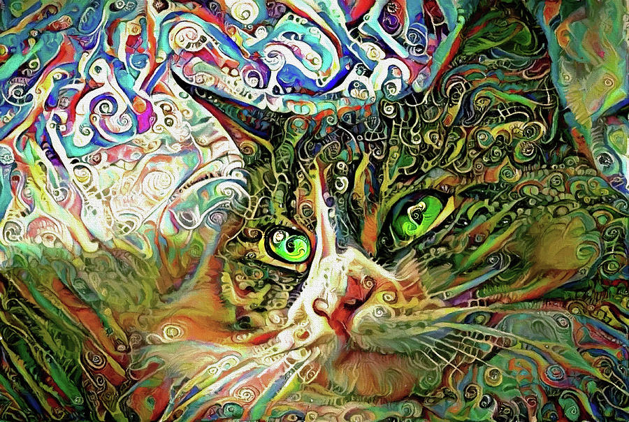 Psychedelic Long Haired Cat Art Digital Art by Peggy Collins