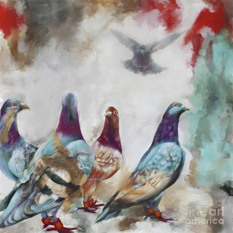 Colorful Pigeons Painting by Gull G