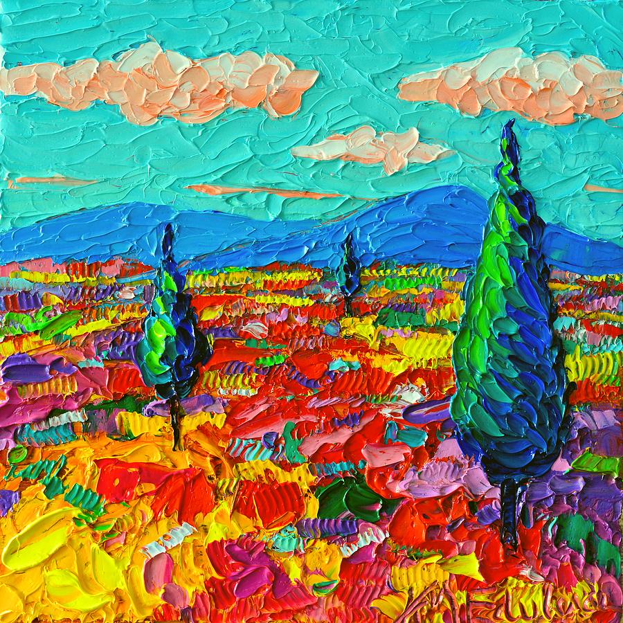 Colorful Poppies Field Abstract Landscape Impressionist Palette Knife Painting By Ana Maria Edulescu Painting by Ana Maria Edulescu