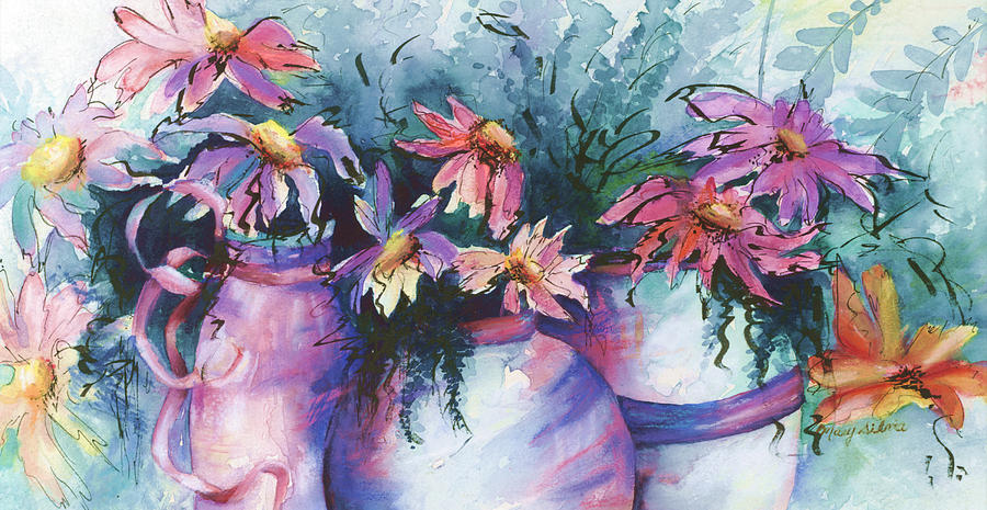 Colorful Pots Painting by Mary Silvia