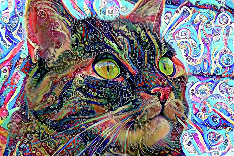 Colorful Psychedelic Cat Art Digital Art by Peggy Collins