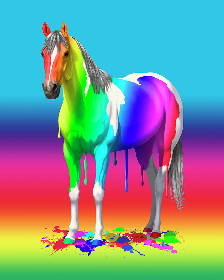 Colorful Rainbow Paint Horse Painting by Crista Forest