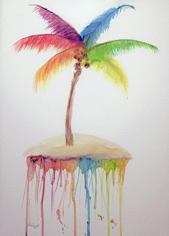 Colorful Rainbow Palm Tree Painting by Ken Figurski