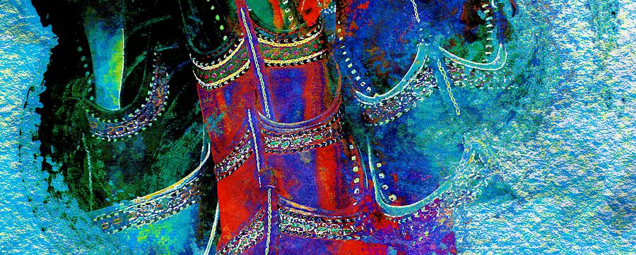 Colorful Red Blue Shoes Shopping is Fun Wide Abstract Watercolor 4e Photograph by Sue Jacobi