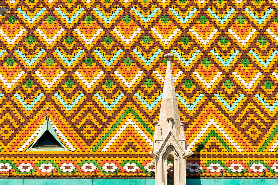 Colorful roof with zsolnay ceramics Matthias Church Budapest  Photograph by Matthias Hauser