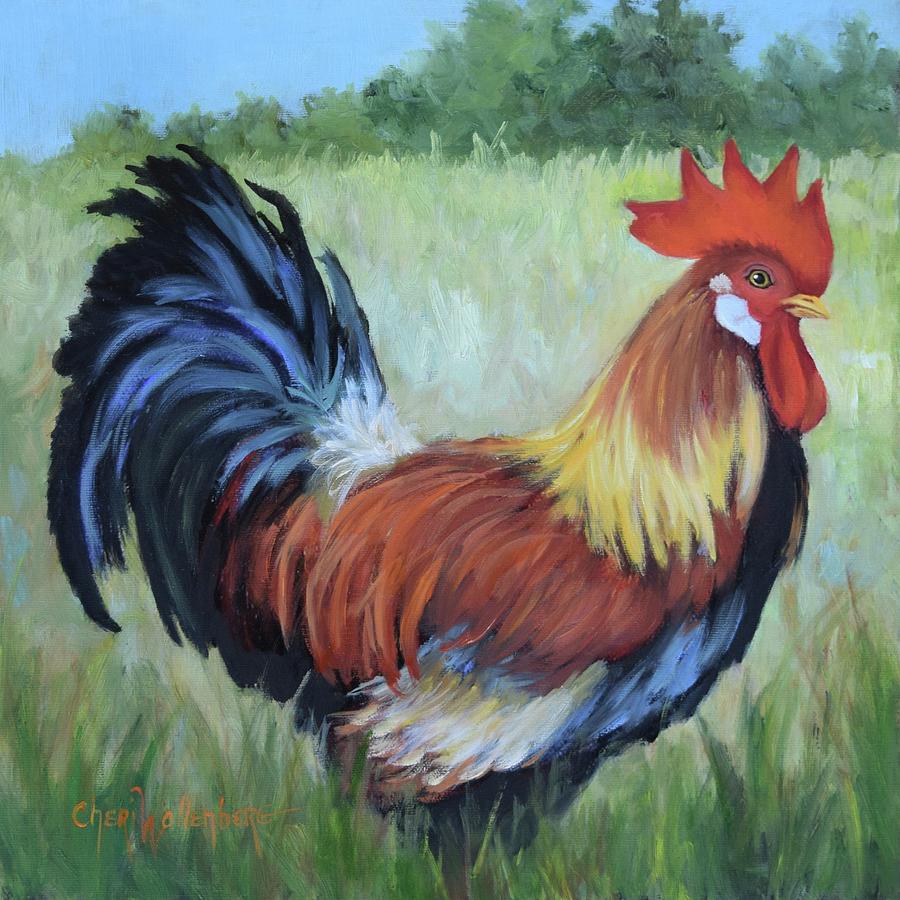 Colorful Rooster Print Painting by Cheri Wollenberg