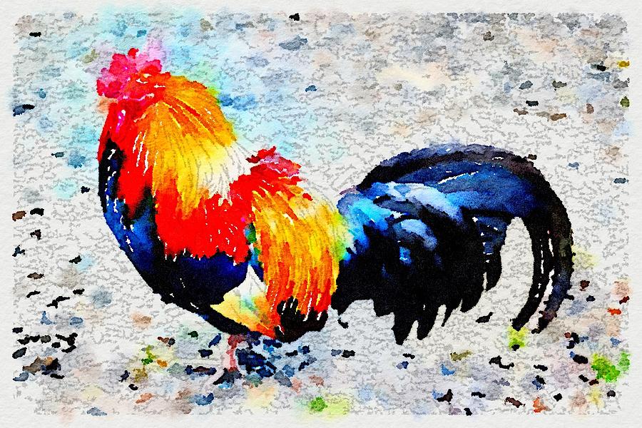 Colorful Rooster Painting by Sandra Lee Scott