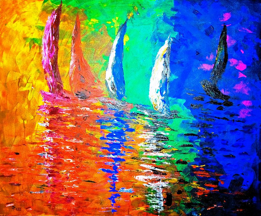 Colorful Sailing Painting by Piety Dsilva