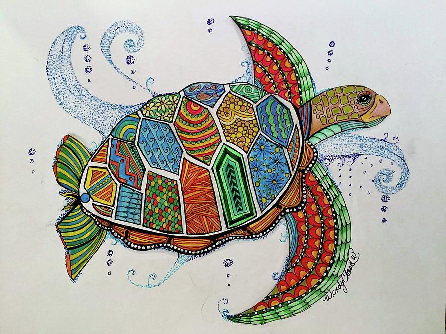 Colorful Sea Turtle Drawing by Wendy Chase Pixels
