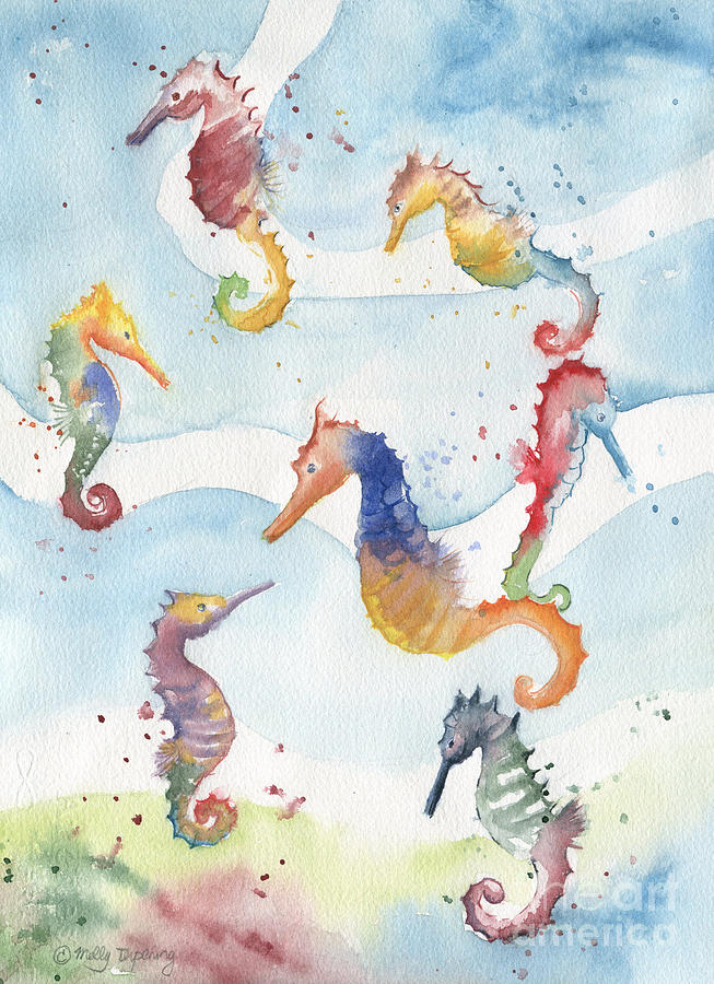 Colorful Seahorses Painting by Melly Terpening