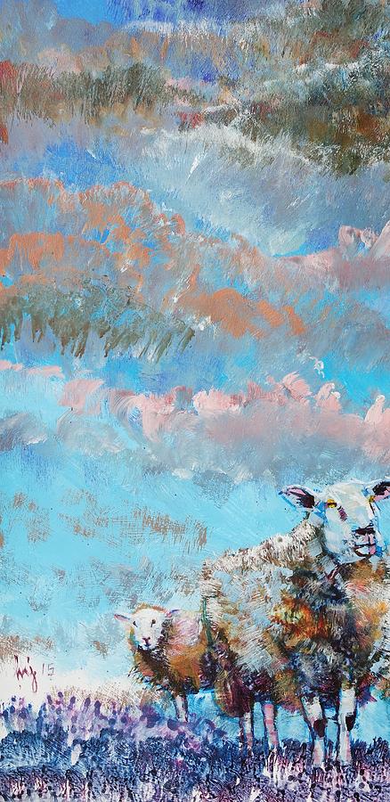 Colorful Sheep and Sky Art - Narrow Painting Painting by Mike Jory