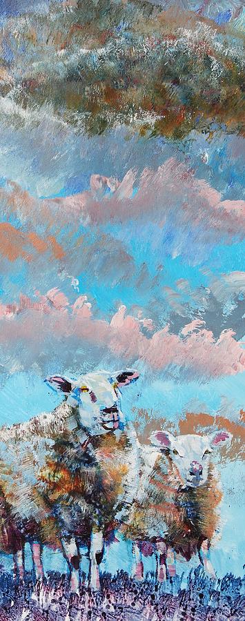 Colorful Sheep Pink Cloudy Sky Painting by Mike Jory