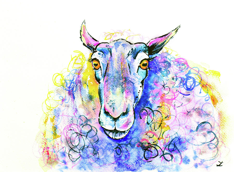 Colorful Sheep Painting by Zaira Dzhaubaeva