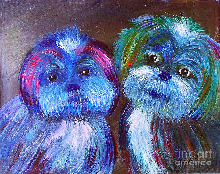 Colorful Shih Tzus Painting by Deb Arndt