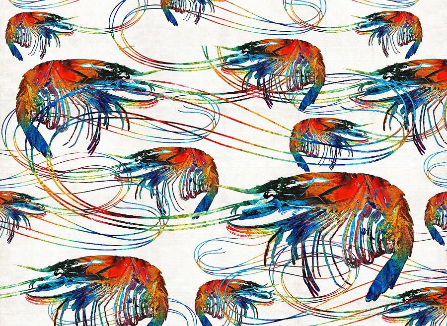 Colorful Shrimp Collage Art by Sharon Cummings Painting by Sharon Cummings