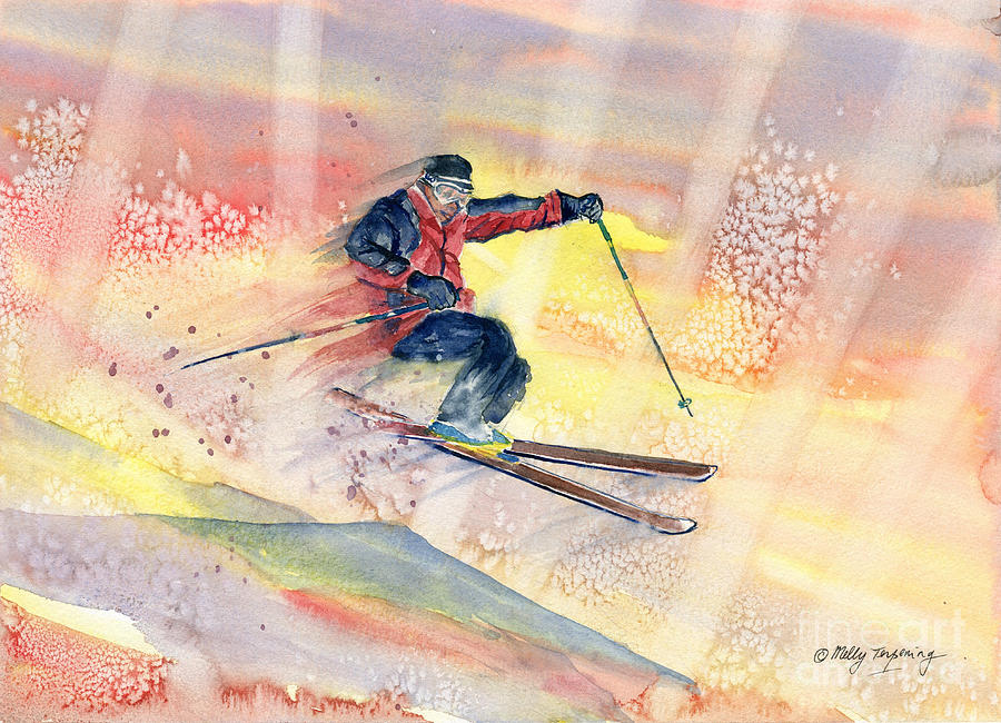 Sports Painting - Colorful Skiing Art by Melly Terpening