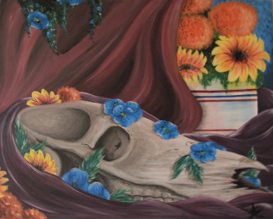 Flower Painting - Colorful Skull by Alysa Sheats