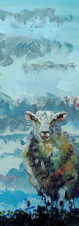 Colorful sky and sheep - narrow painting Painting by Mike Jory