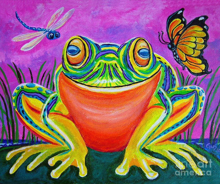Colorful Smiling frog-VooDoo Frog Painting by Nick Gustafson