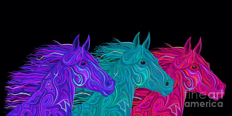 Colorful Stallions  Digital Art by Nick Gustafson