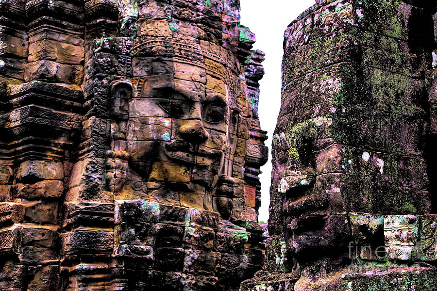 Colorful Stone Faces Bayon Temple Cambodia  Photograph by Chuck Kuhn