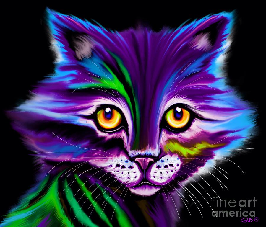 Colorful Striped Cat Digital Art by Nick Gustafson