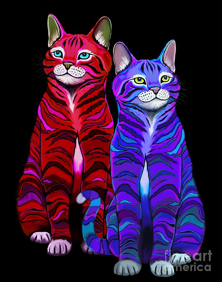 Colorful Striped Cats Digital Art