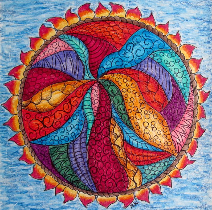 Colorful sun Drawing by Megan Walsh