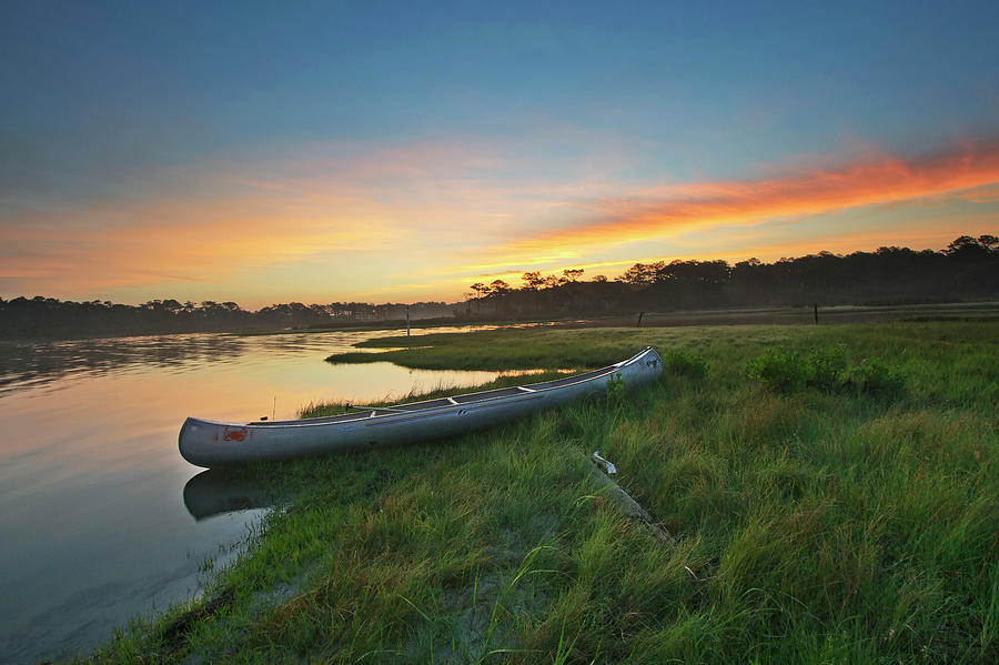 Boat Photograph - Colorful Sunrise - Assateague Island - Maryland by Brendan Reals