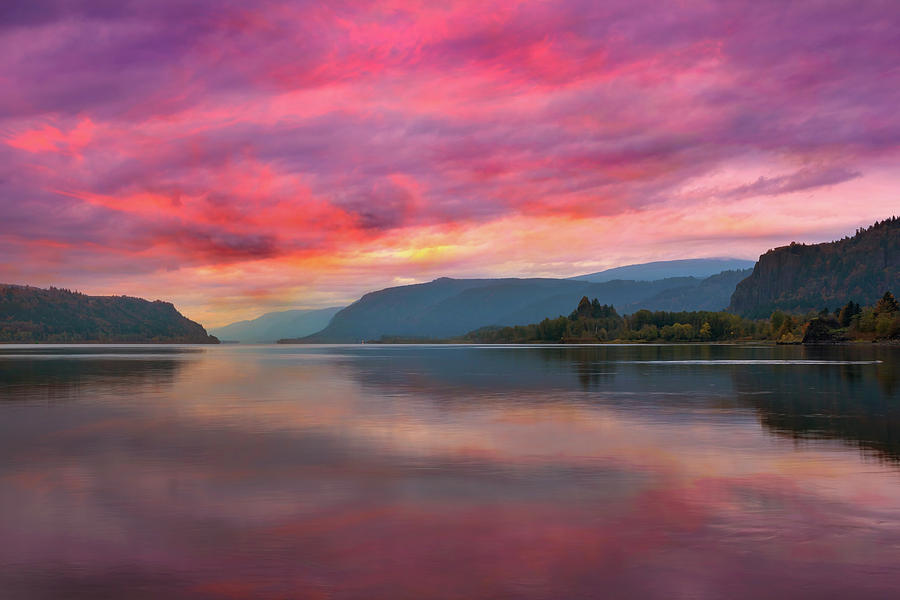 Colorful Sunrise at Columbia River Gorge Photograph by David Gn