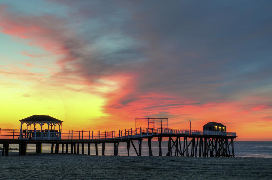 Summer Photograph - Colorful Sunrise, Belmar Fishing Pier by Bob Cuthbert
