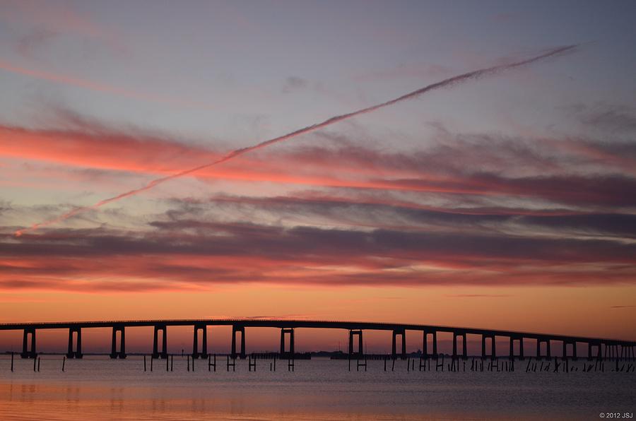 Colorful Sunrise Over Navarre Beach Bridge Photograph