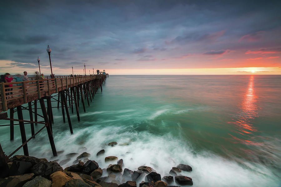 Sunset Photograph - Colorful Sunset at the Oceanside Pier by Larry Marshall