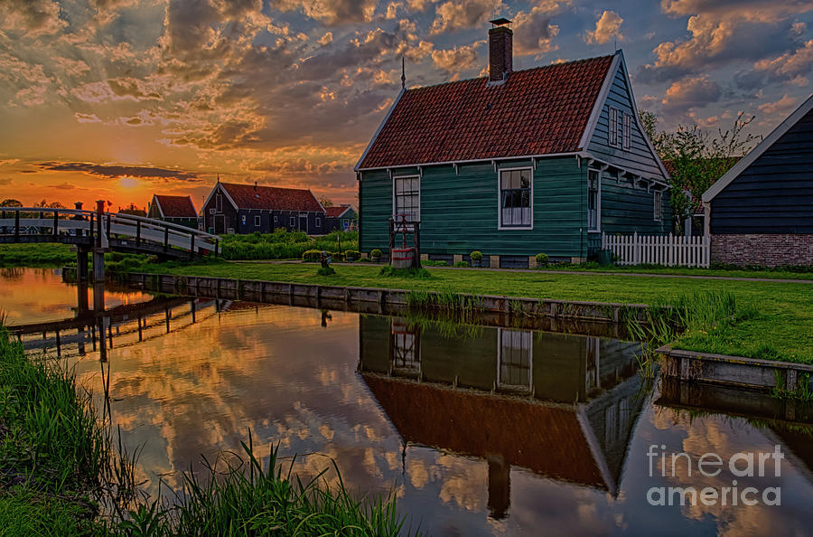 Sunset Photograph - Colorful Sunset in Zaanse Schans, Netherlands by Sinisa CIGLENECKI
