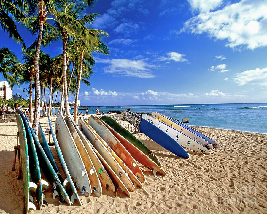 Honolulu Photograph - Colorful Surfboards on Waikiki Beach by George Oze